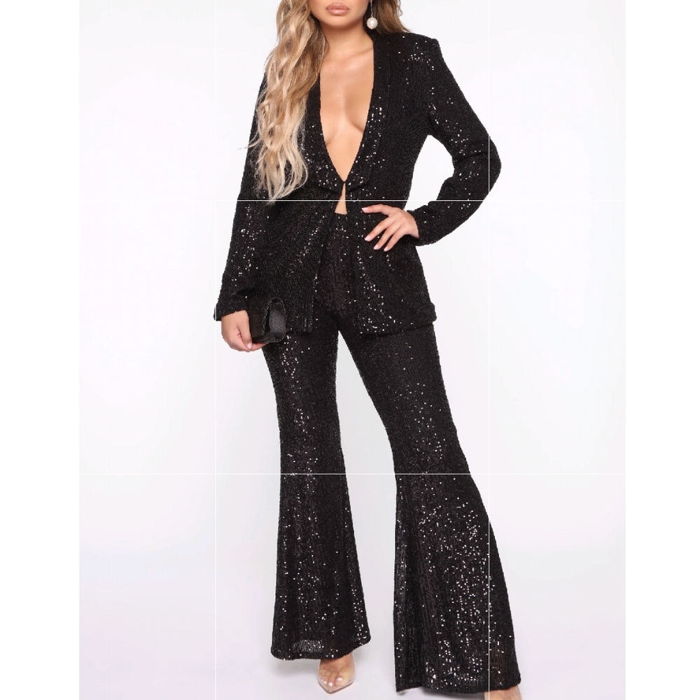 Fashion Nova Black Sequin Suit
